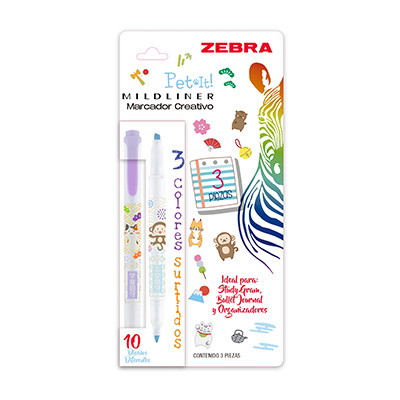 MARCADOR DOBLE PUNTA MILDLINER PET-IT ZEBRA 400PSTMDB003 PASTEL BLISTER CON 3