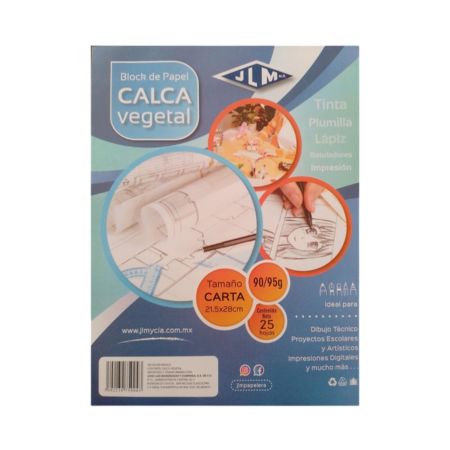 BLOCK PAPEL VEGETAL GUARRO 90/95 GRS CARTA CON 25 HOJAS