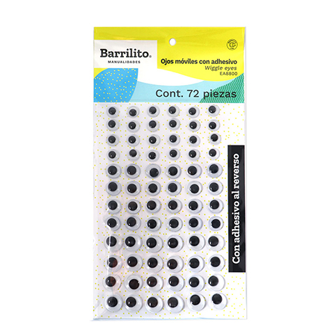 OJOS MOVILES BARRILITO EA8800 COLOR NEGRO CON ADHESIVO BOLSA CON 72 DIFERENTES TAMAÑOS