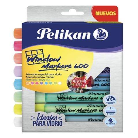 MARCADOR PARA VENTANA WINDOW MARKER 600 PELIKAN CON 8 COLORES SURTIDOS