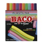 PLASTILINA BACO CAJA C/10 BARRAS COLORES SURTIDOS FLOURESCENTES