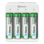 CARGADOR PARA BATERIAS STEREN CRG-016 PARA MODELOS AA Y AAA (INCLUYE 4 BATERIAS AA)