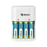 CARGADOR PARA BATERIAS STEREN CRG-020 PARA MODELOS AA, AAA Y 9V (INCLUYE 4 BATERIAS AA DE 1300MAH)