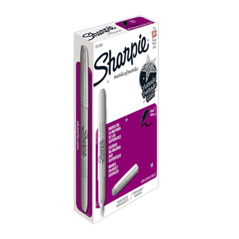 MARCADOR PERMANENTE SHARPIE FINO METALICO PLATA CAJA CON 12