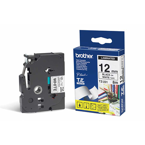 CINTA PARA ROTULADOR ELECTRONICO BROTHER TZ231 NEGRO/BLANCO 12 MM.