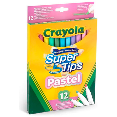 MARCADOR LAVABLE CRAYOLA SUPERTIPS 587515 COLORES PASTEL CON 12
