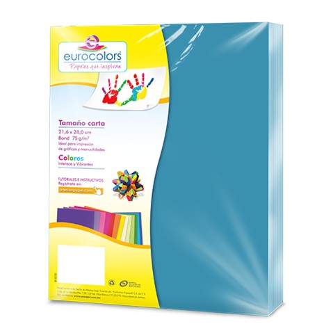 PAPEL BOND EUROCOLORS CARTA AZUL CELESTE PAQUETE CON 100