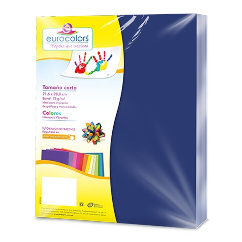 PAPEL BOND EUROCOLORS CARTA AZUL AQUAMARINO PAQUETE CON 100