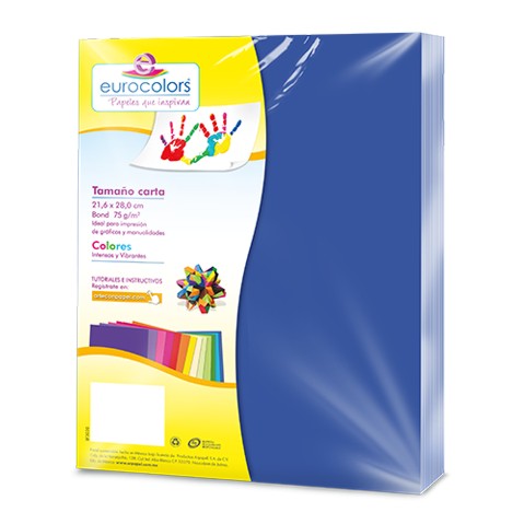 PAPEL BOND EUROCOLORS CARTA AZUL PAQUETE CON 100