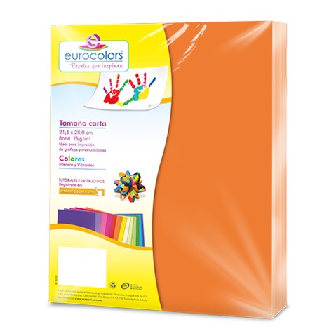 PAPEL BOND EUROCOLORS CARTA NARANJA VIBRANTE PAQUETE CON 100