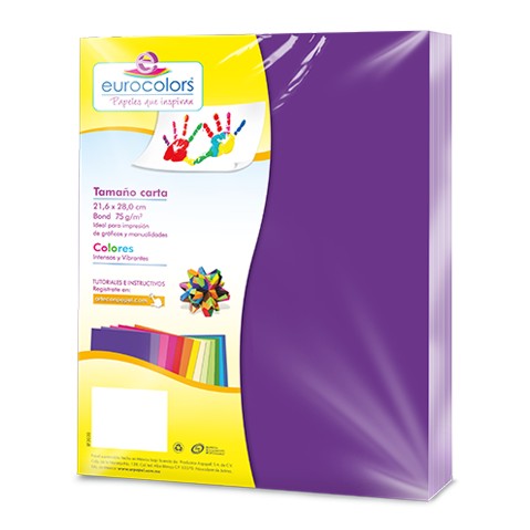 PAPEL BOND EUROCOLORS CARTA MORADO PAQUETE CON 100