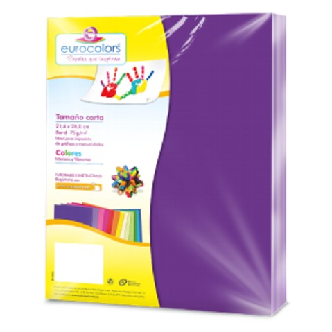 PAPEL BOND EUROCOLORS CARTA MORADO UVA PAQUETE CON 100