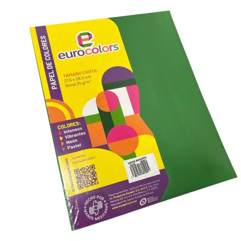 PAPEL BOND EUROCOLORS CARTA VERDE BANDERA PAQUETE CON 100