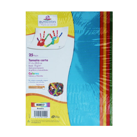 PAPEL BOND EUROCOLORS CARTA ARCOIRIS EC0017 PAQUETE CON 25