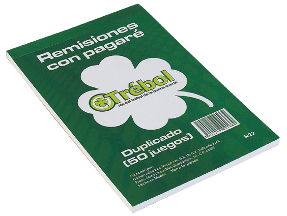BLOCK REMISION TREBOL R22 TAMAÑO ESQUELA DUPLICADO CON PAGARE 50 JUEGOS