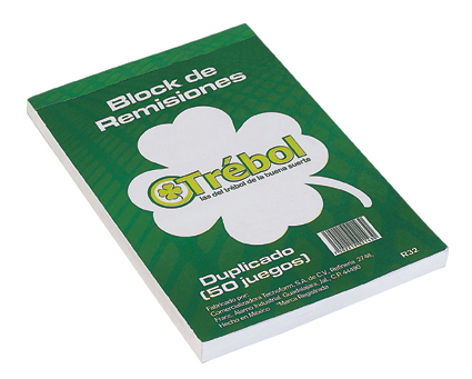 BLOCK REMISION TREBOL R32 TAMAÑO 1/4 OFICIO DUPLICADO 50 JUEGOS