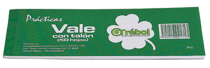 BLOCK PARA PRACTICA VALES TREBOL P12 CON TALON 50 HOJAS