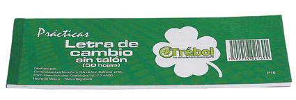 BLOCK PARA PRACTICA LETRA DE CAMBIO TREBOL P16 SIN TALON 50 HOJAS