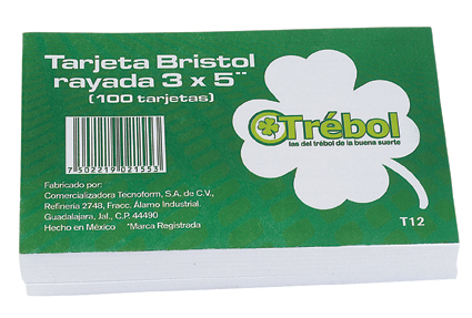 TARJETA BRISTOL T-11 TREBOL 3X5 PULGADAS BLANCA PAQUETE CON 100