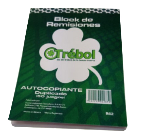 BLOCK REMISION TECNOFORM R62 TAMAÑO 1/4 CARTA DUPLICADO AUTOCOPIANTE BLOCK CON 50 JUEGOS