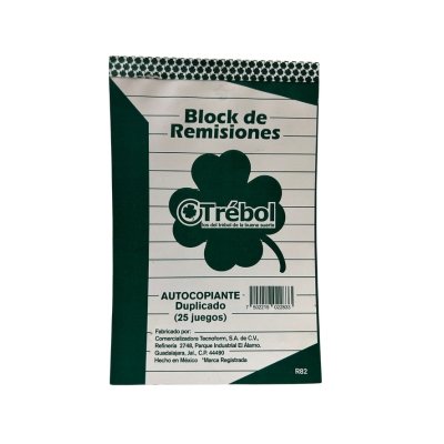 BLOCK REMISION TREBOL R82 TAMAÑO ESQUELA DUPLICADO AUTOCOPIANTE BLOCK CON 25 JUEGOS