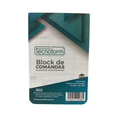 BLOCK COMANDA TECNOFORM R91 TAMAÑO 1/8 CARTA DUPLICADO AUTOCOPIANTE BLOCK CON 25 JUEGOS