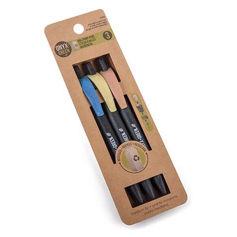 BOLIGRAFO RETRACTIL ONYX+GREEN 1003 ECOLOGICO DE CART0N RECICLADO NEGRO PAQUETE CON 3