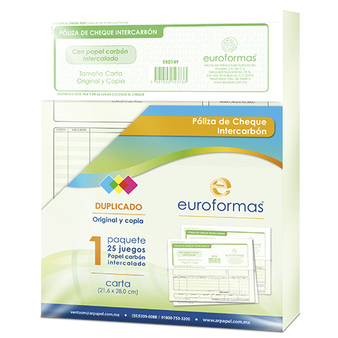 POLIZA CHEQUE CON CARBON EUROFORMAS ER0149 CARTA 25 JUEGOS