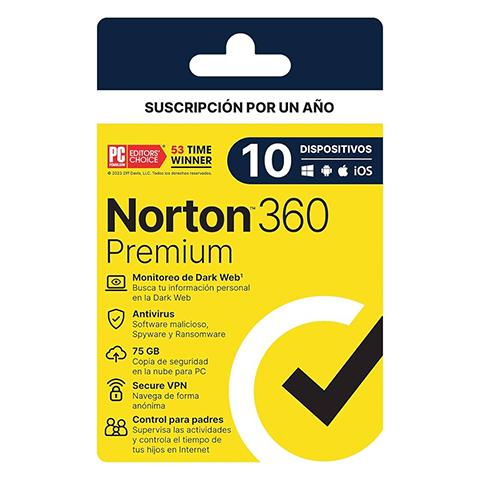SOFTWARE ANTIVIRUS NORTON 360 PREMIUM PARA 10 DISPOSITIVOS VIGENCIA 1 AÑO