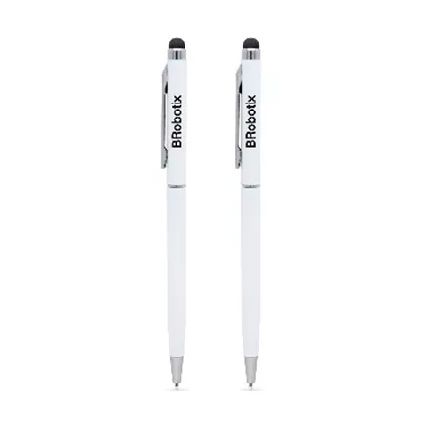 BOLIGRAFO Y STYLUS PARA TABLETA BROBOTIX COLOR BLANCO TINTA COLOR NEGRA PAQUETE CON 2