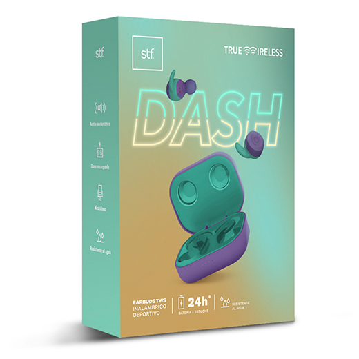 AUDIFONOS TRUE WIRELESS STF DASH ST-E80803 COLOR  MORADO CON  MENTA